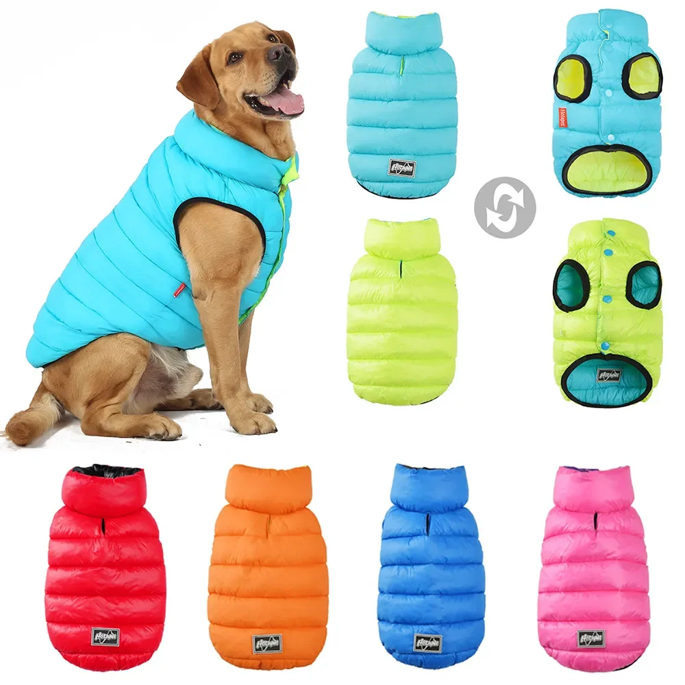

2023NEW Reversible Dog Coat Clothes Winter Warm Jacket for Small Large Dogs Waterproof Thick Vest Jumpsuit Golden Retriever Wais