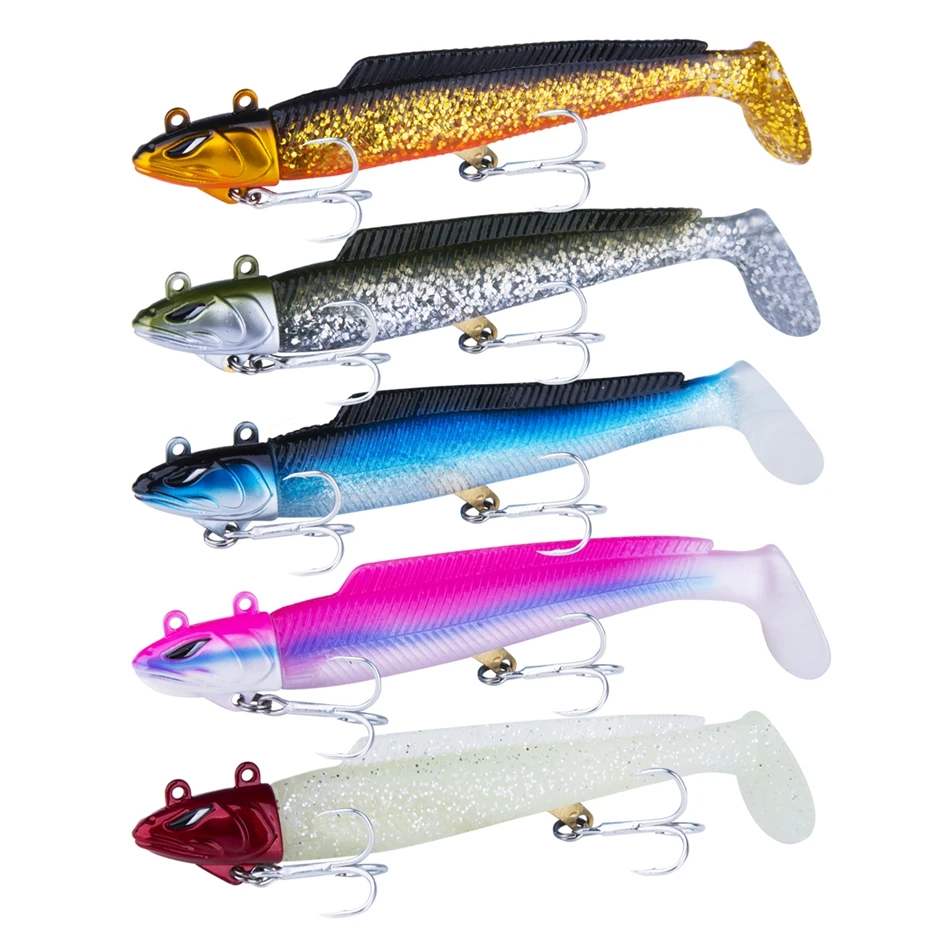 

Goture Soft Fishing Lure 21g 28g Lead Head Swimbait Silicone Bait Wobbler for Pike Carp Fishing Pesca Isca (1Head + 2 Tail)