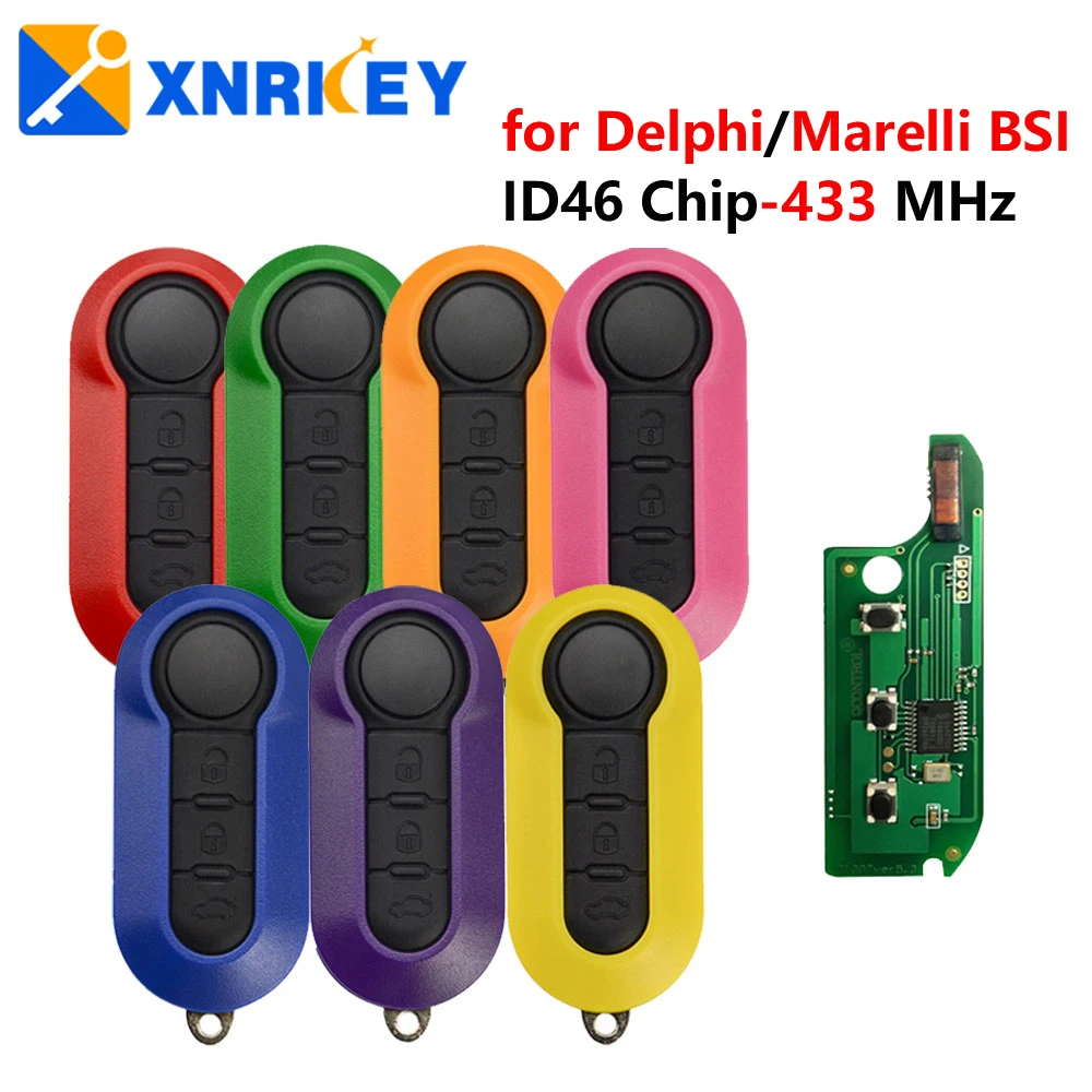 

XNRKEY 2/3B Flip Remote Key PCF7946Chip 433Mhz for Fiat 500 500L Punto Florino Doblo Qubo Evo Grande for Delphi/Marelli BSI