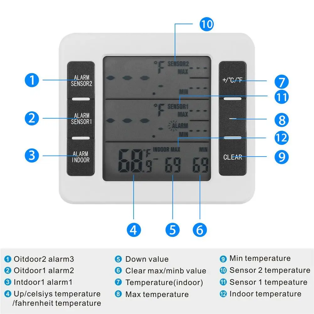 

Wireless Thermometer Lcd Display Home Indoor /outdoor High Precision Electronic Alarm Thermometer Measurement Tool