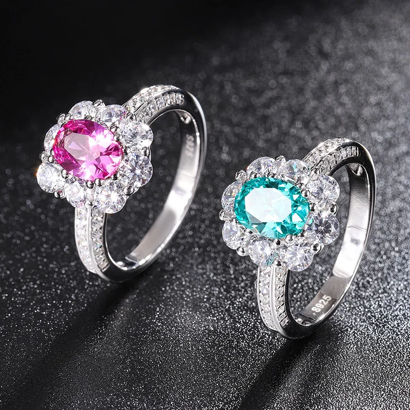 

Luxury brand genuine real jewels S925 All-body Silver Imitation Green Tourmaline Rose Red Treasure Pigeon Egg 3 Carat Fashion Ri