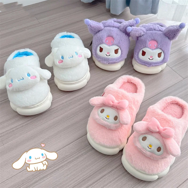 

Sanrio Kawaii My Melody аниме Kuromi милый мультфильм Коричный Девочка Сердце зимние теплые домашние плюшевые тапочки игрушка для девочек
