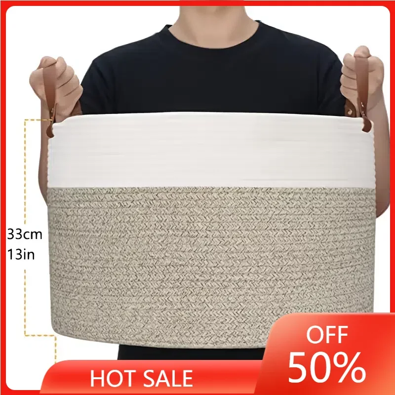 

20"*13"*13" Blanket Basket Laundry Hamper Large Cotton Rope Basket, Decorative Storage Basket Woven Toy Bin Collapsible Laundry