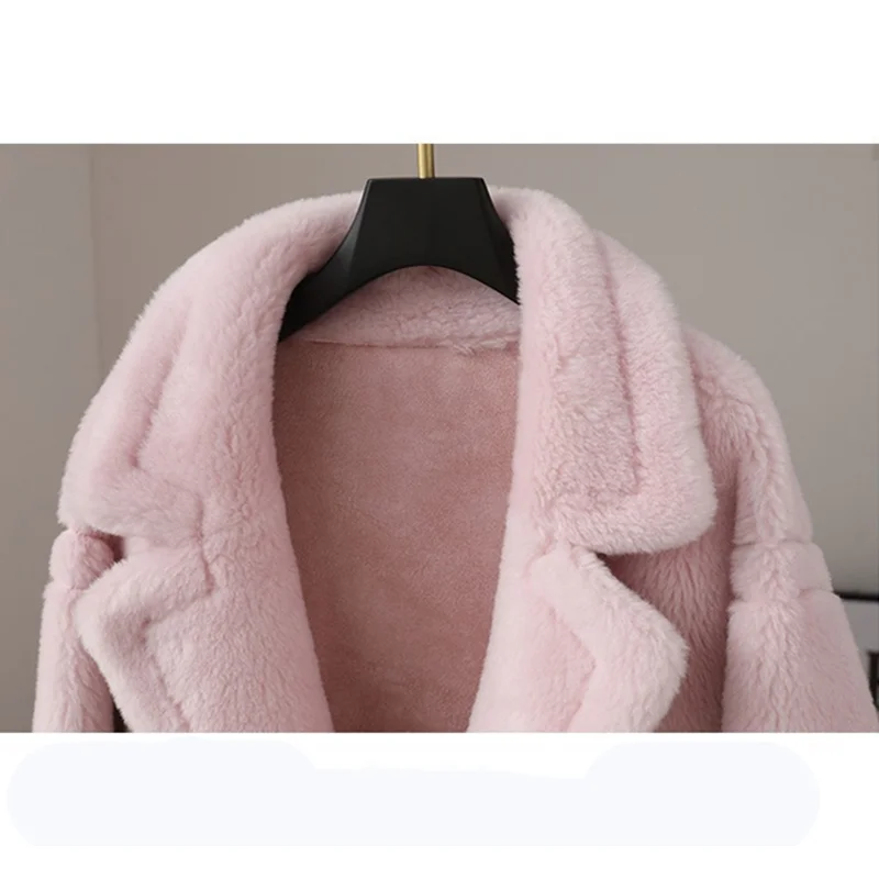 Long Faux Fur Coat Wool Blends Pockets Winter Jacket Women 2022 New Double Faced Fur Office Lady Loose Famale Clothing Parkas