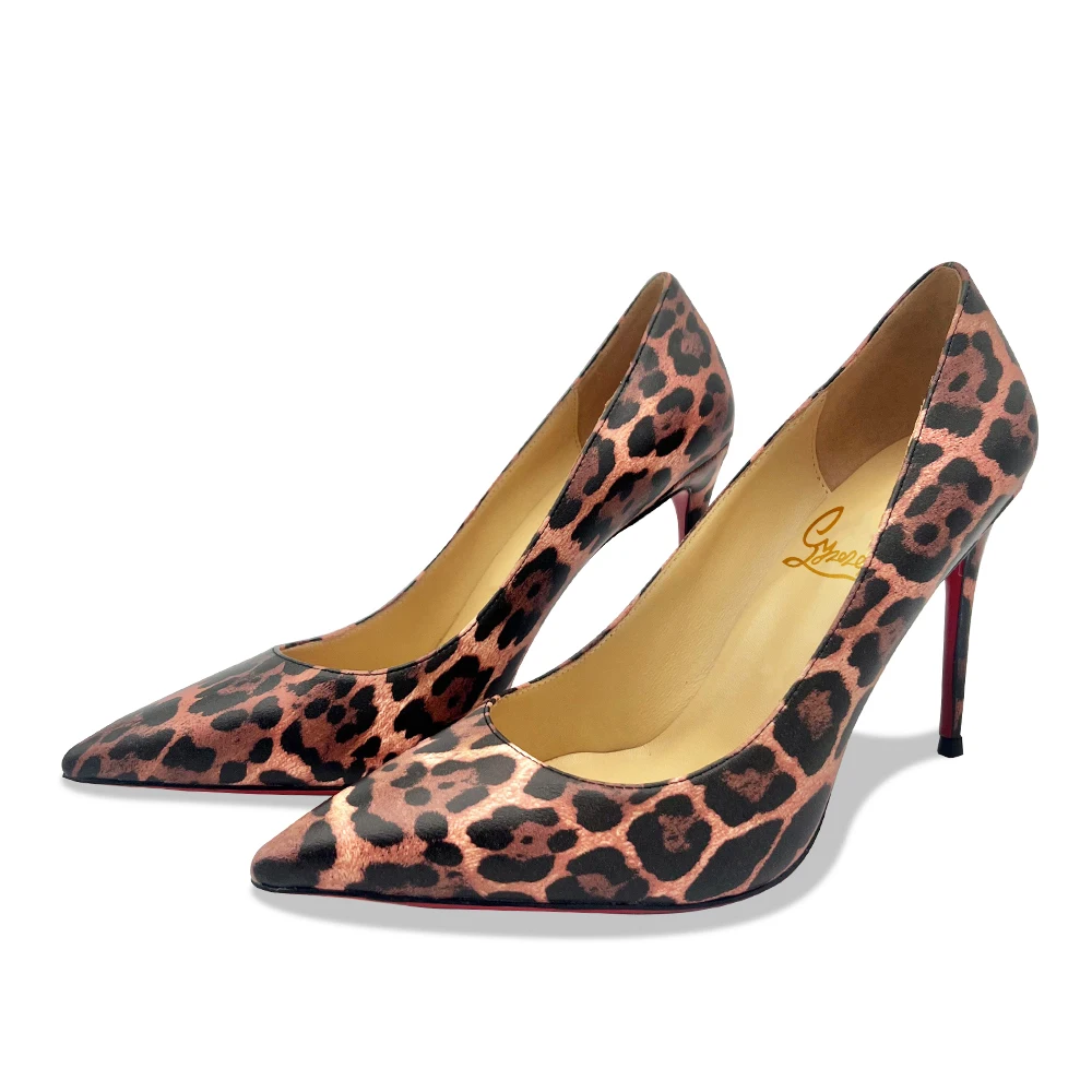 

Туфли-лодочки женские на шпильке, классические туфли с леопардовым принтом, красная подошва, заостренный носок, тонкий высокий каблук-шпилька, Свадебная обувь для вечеринки