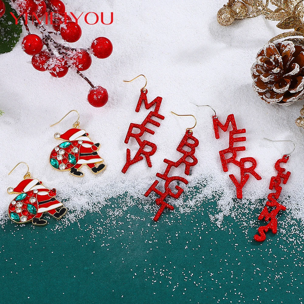 

Christmas Stud Earrings Xmas Tree Brown Elk Snowman Santa Claus Cute Zircon Christmas Earrings Christmas Gifts For Women Girls