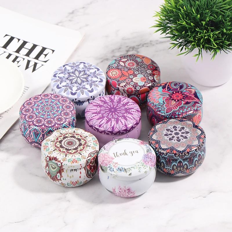 

2.2OZ Personality Candy Box Drum-shaped Cookie Box Party Supply Tea Pot Tin Box Tin Can Tinplate Aromatherapy 2.2oz Candle Jar