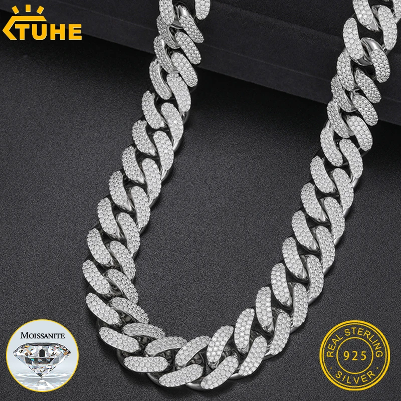 Ожерелье мужское из серебра 925 пробы с муассанитом 22 мм