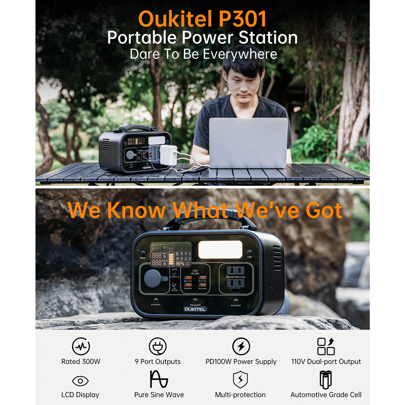 

OUKITEL P301 Portable Power Station 280.8WH Solar Generator Power 300W Pure Sine Wave Battery Power Station for Outdoor Camping