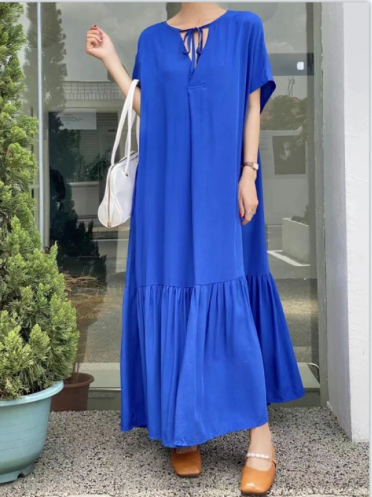 

Dresses for Women 2023 Summer New Korean Fashion Oversize Streetwear Elegant Long Dresses Formal Dresses LOOSE Blue Vintage Robe