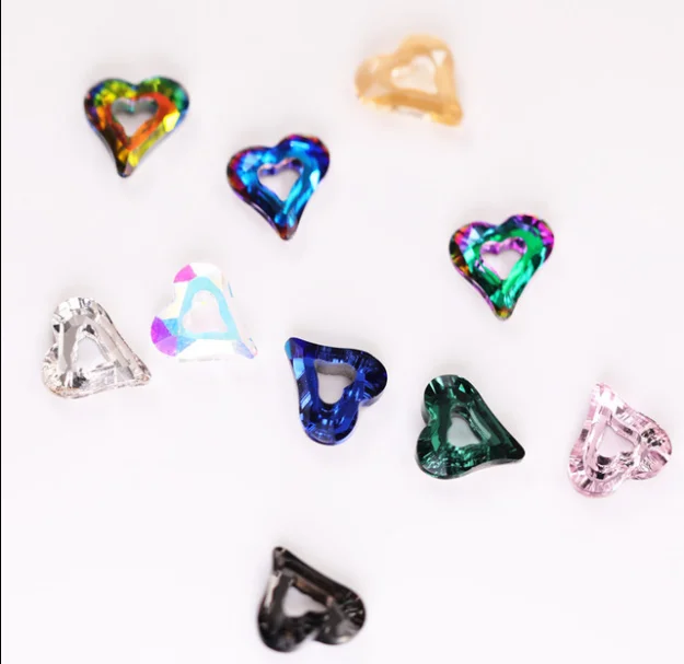 

100pcs Crooked Heart Annular Ring Concentric Hollow Rhinestone Craft Gem Manicure Applique Nail Art Decoration Charms Jewelry