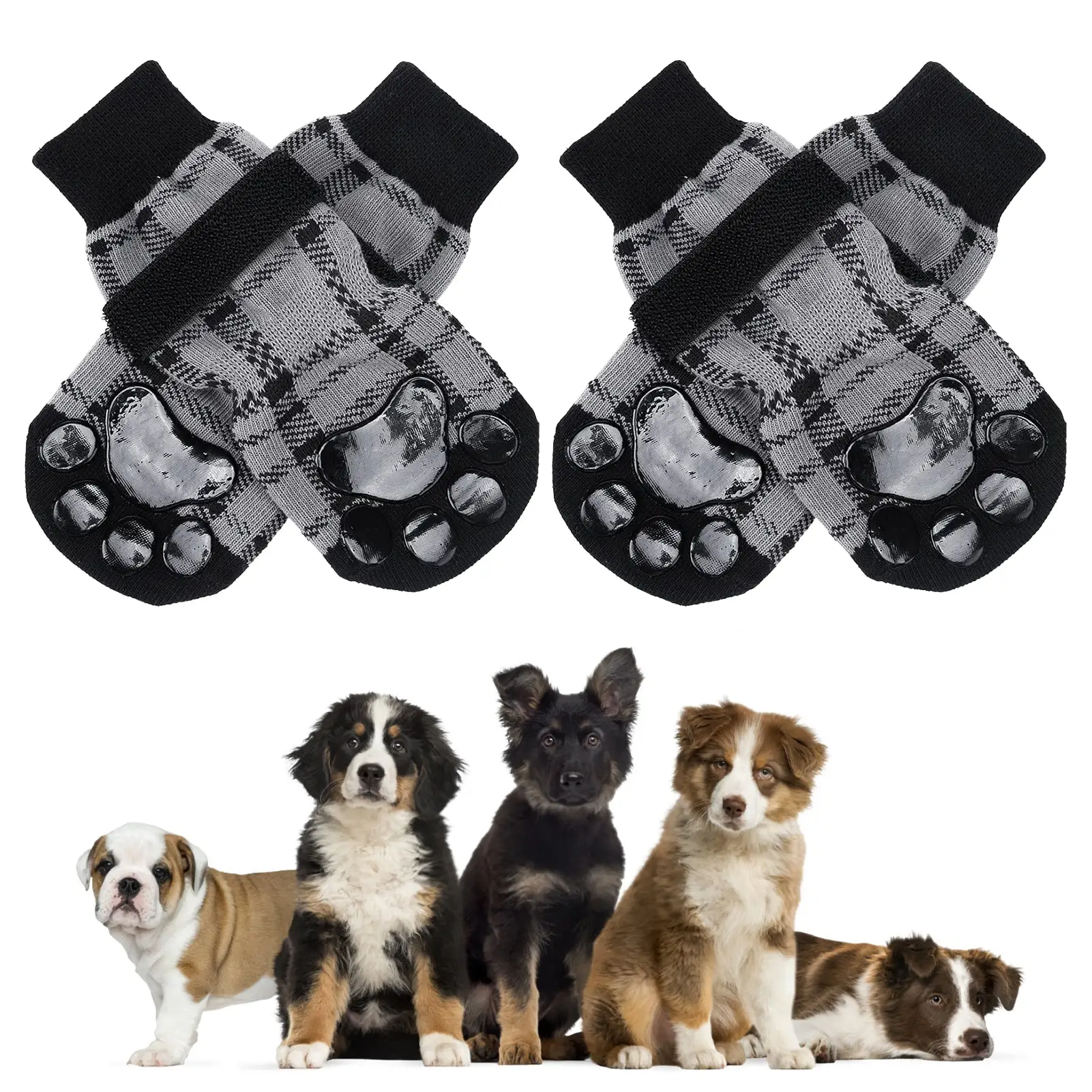 

4 шт., Нескользящие Зимние флисовые Носки в клетку