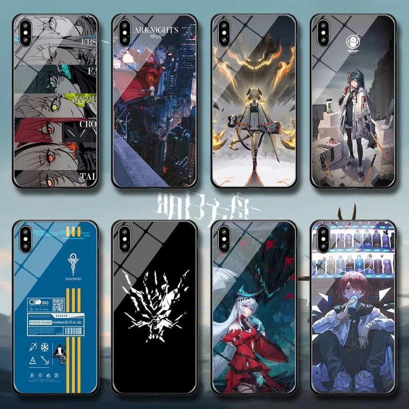 

Arknights Glass Case Card Bag Phone Case for IPhone 13 14 12mini 11 Pro MAX XS XR X 7 8 Plus Protection Soft Clear Back Cover