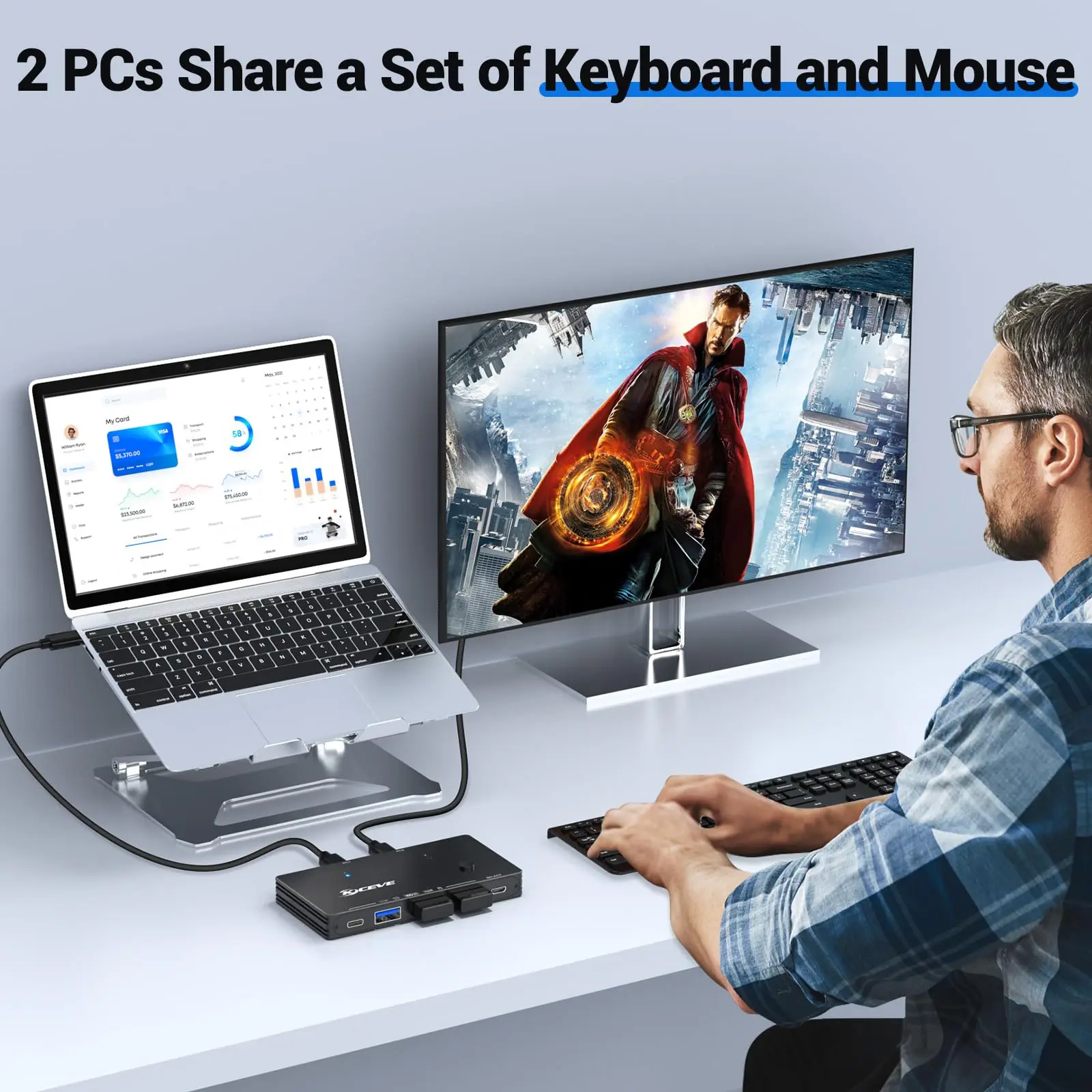 USB-переключатель 10 Гбит/с 2 компьютера 4 порта USB 3.2 Gen для ПК ноутбука клавиатуры