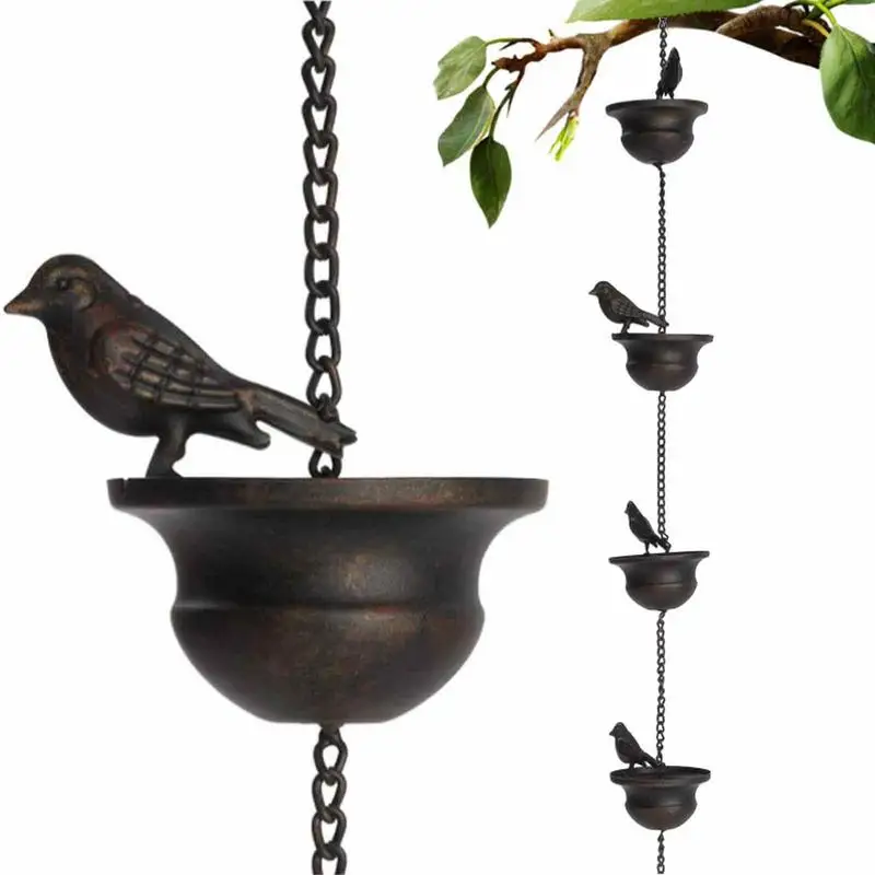 Bird Rain Chain Creative Birds On Cups Metal Rain Chain With Attached Hanger And 18 Birds Metal Drainage Rain Chain Tool
