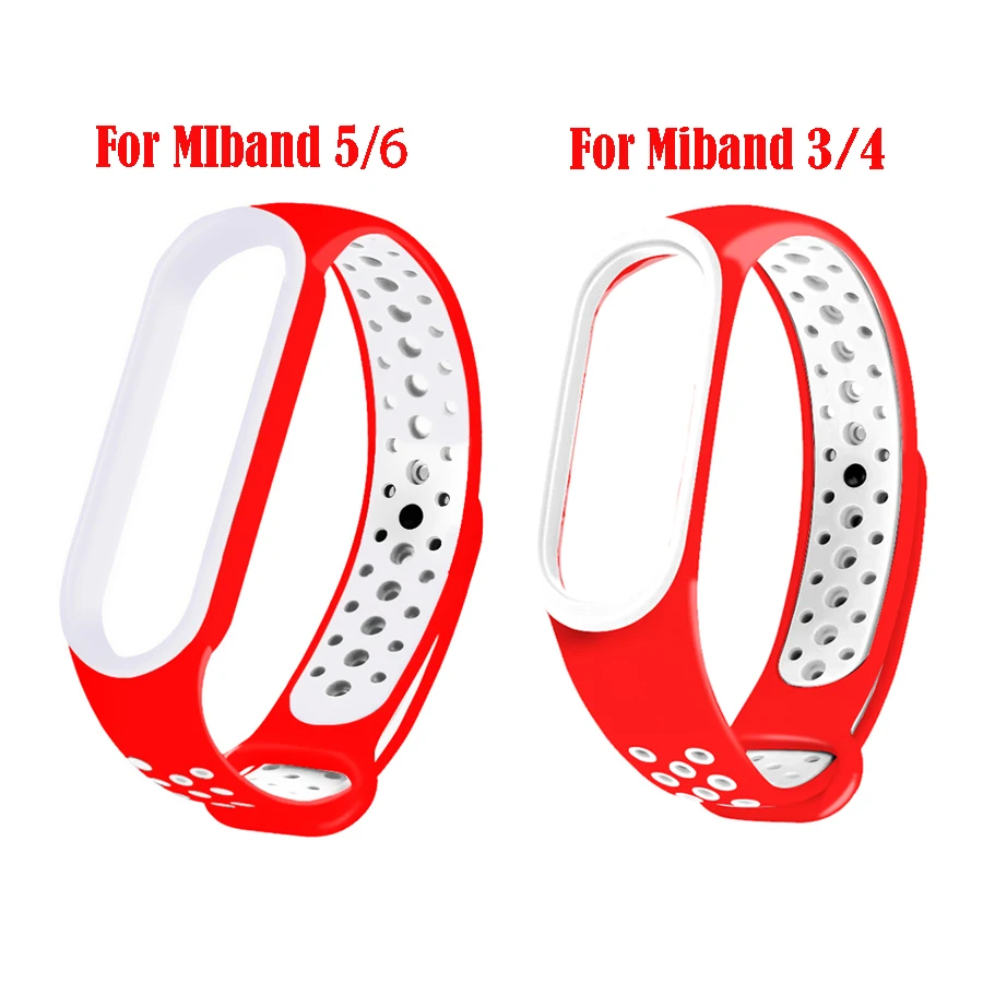 Фото Ремешок силиконовый для Xiaomi Mi Band 3 4 5 6, двухцветный спортивный Воздухопроницаемый сменный Браслет с пряжкой против пота для Mi Band 5 6 №2