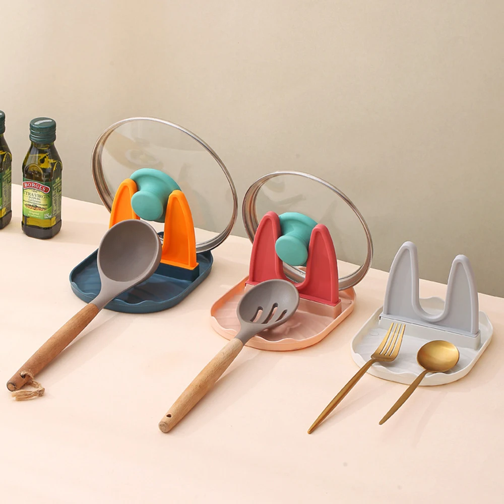 

Plastic Pan Pot Cover Lid Rack Stand Spoon Holder Stove Organizer Storage Rests Effective Tool TS1