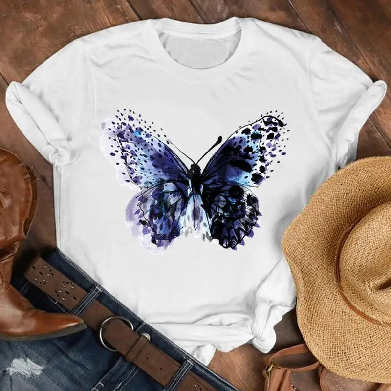 Women T-shirts Cartoon Butterfly Floral Elegant Oversized Tshirt Female 2022 Spring Autumn Short Sleeve Trend Style T-Shirt Tops |