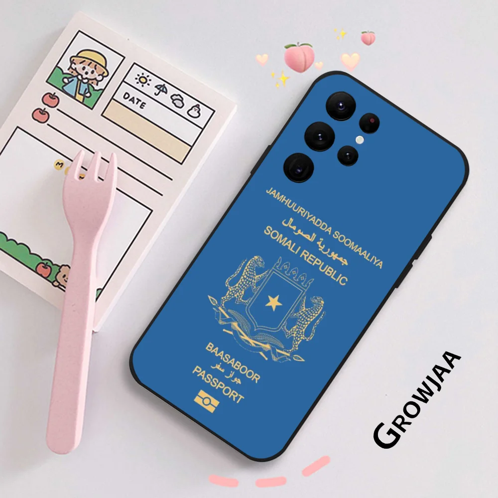 Somali Passport Pattern Phone Case For Samsung Galaxy S24 Ultra S22 S23 S21 S20 5G Protective Silicone TPU Funda