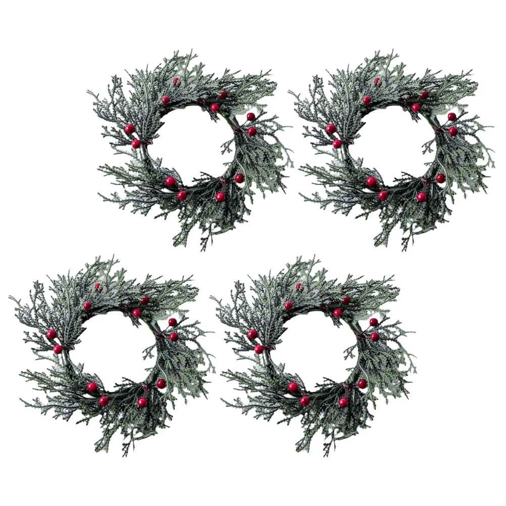 

Christmas Candle Rings Artificial Red Berries Wedding Candle Wreaths Snowy Pine Needles Garland Candle Ring Pillars