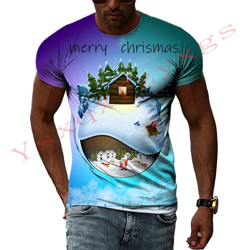 The Latest Christmas Series Of The Whole Network Exquisite 3D Men's And Women's Fashion Avant-Garde Short-Sleeved O-neck T-shirt images - 6