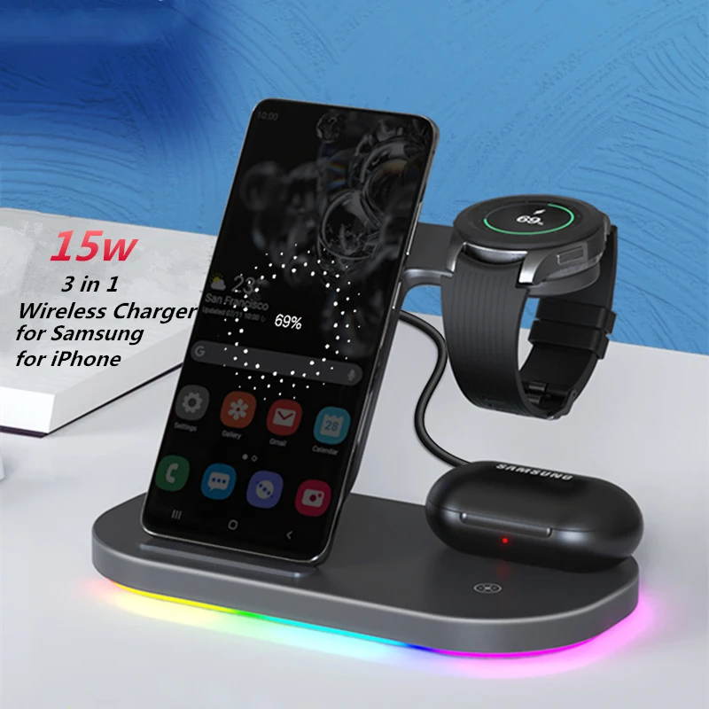 

15W Wireless Chargers Stand for Samsung S22/S21/S20 Fast Charging Station for Samsung Galaxy Watch 5 4 3 Active 2 Buds Pro Live