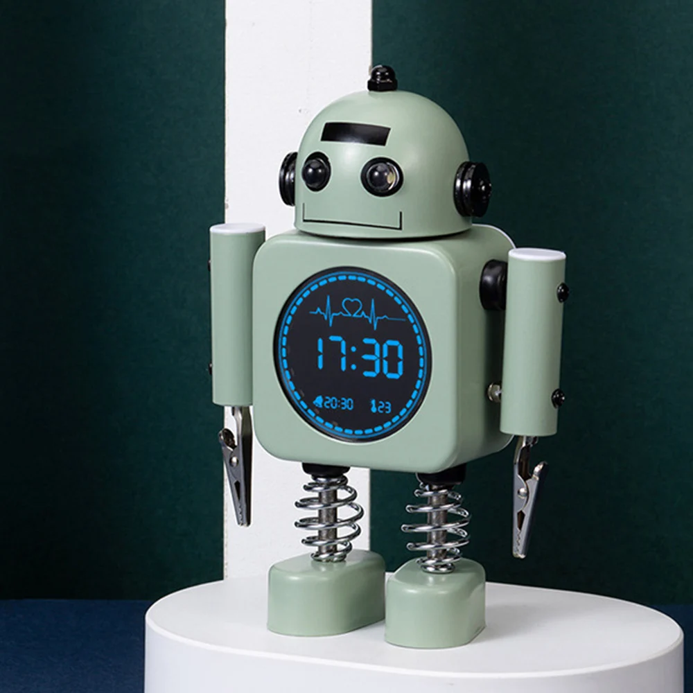 

Креативный металлический цифровой будильник с роботом, детский мультяшный милый электронный будильник, настольное украшение, подарок для ...