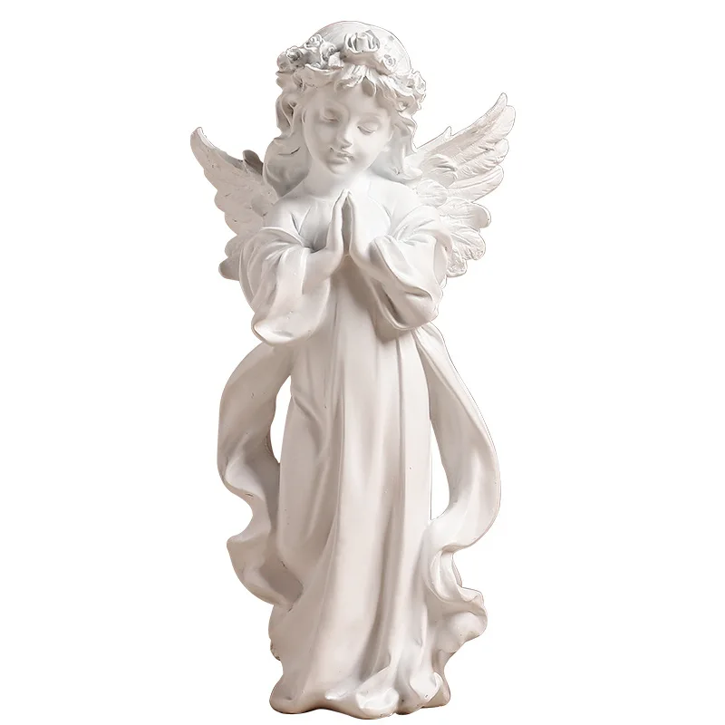 

Cute Resin Fairy Girl Angel Figurine Peaceful Prayer Sculpture Desktop Ornaments Retro Flower Fairy Room Decor