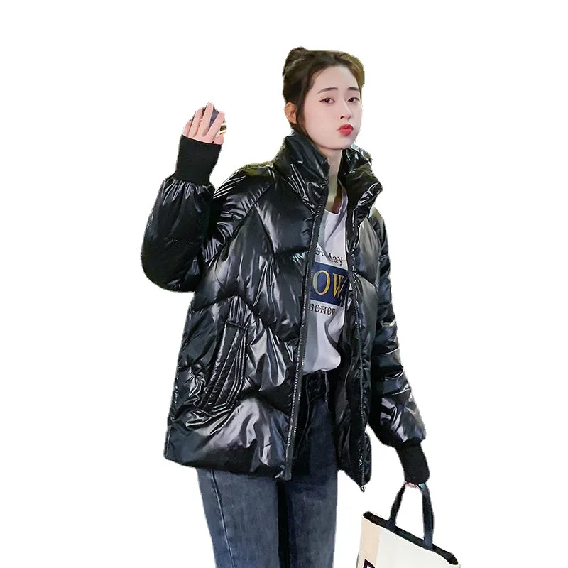 Winter Thick Warm Short Parkas Women Fashion Black Stand Collar Jacket Women Zipper Down Cotton Coat Female Ladies