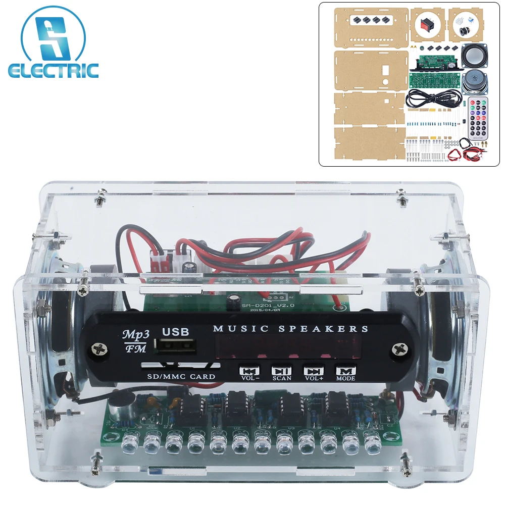 

LED Spectrum FM Bluetooth Audio Speaker DIY Kit with Infrared Remote Control 3W 4ohm Speakers Bluetooth/FM/AUX/U-disk/TF Card