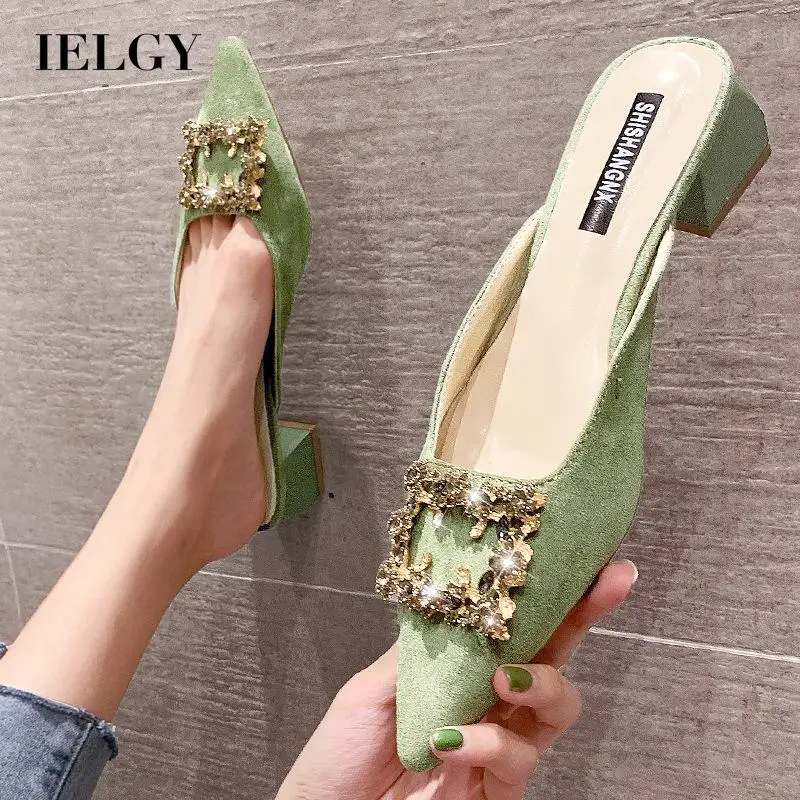 

Женские шлепанцы с острым носком, с квадратной пряжкой