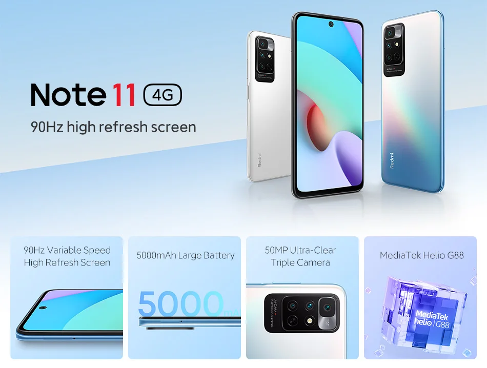 Xiaomi Redmi Note 11 4G Cellphone ,Global ROM Smartphone 4GB 128GB 18W Fast Charging 6.5