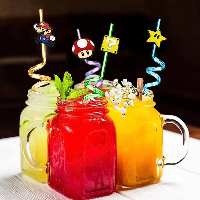 Многоразовая Солома для Марио украшение на день рождения мультяшная ПВХ сока