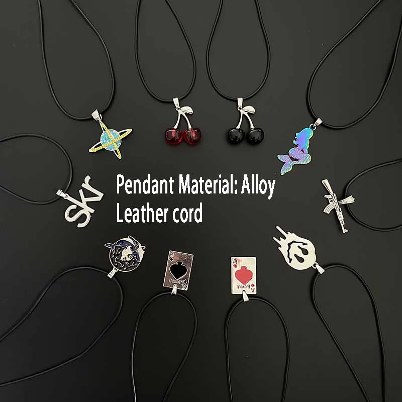 

Pendant Leather Rope Alloy Mermaid Gun Easter Poker Punk For Men Women Letter Cherry Party Gift Jewelry