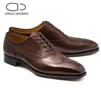 uncle saviano oxford fashion man business shoes solid brogue style office designer shoe best genuine leather handmade men shoes