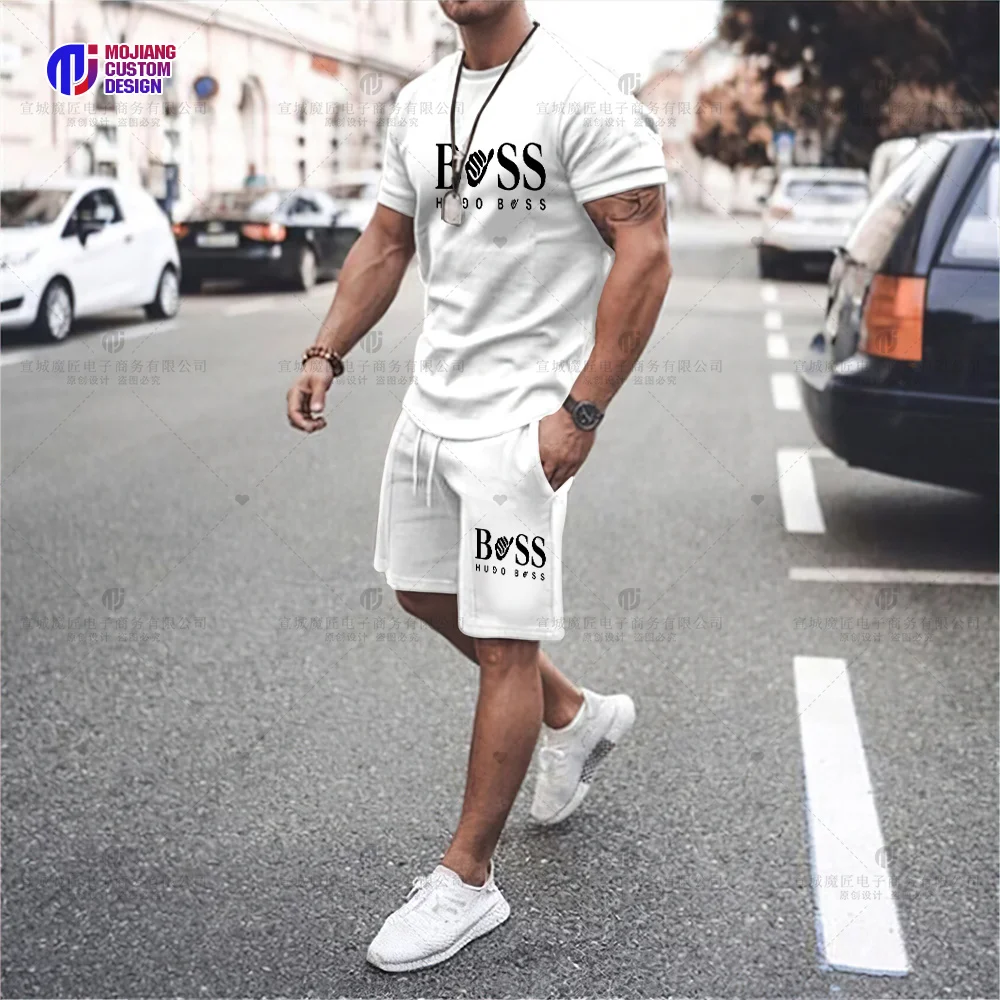2023 Men's Luxury Printed Sportswear T-Shirt + Pants Set Casual Fashion Men's Short Sleeve T-Shirt + Beach Shorts Sportswear Set