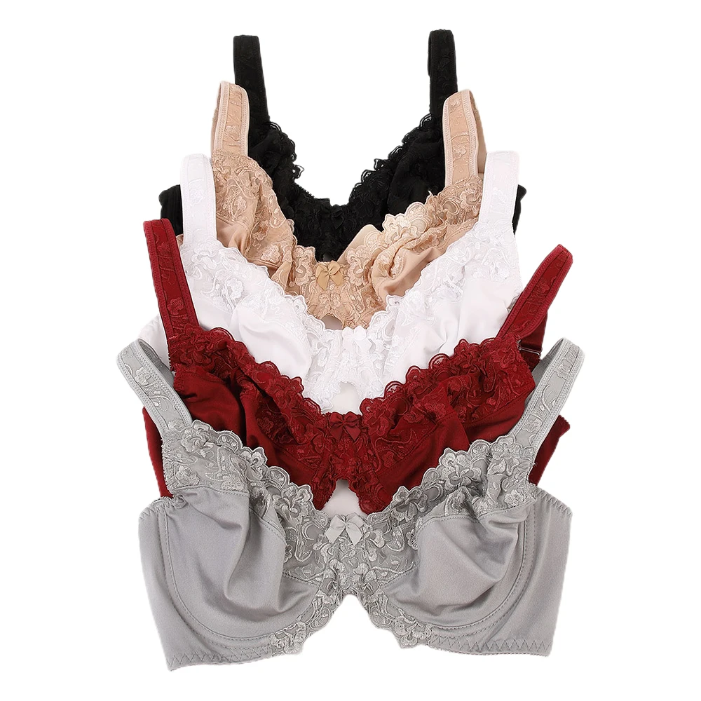 New Bra For Women Women's Minimizer Bra Full Coverage Non-Padded Underwire Lace Floral Embroidery for Female C D E F G H I J Cup