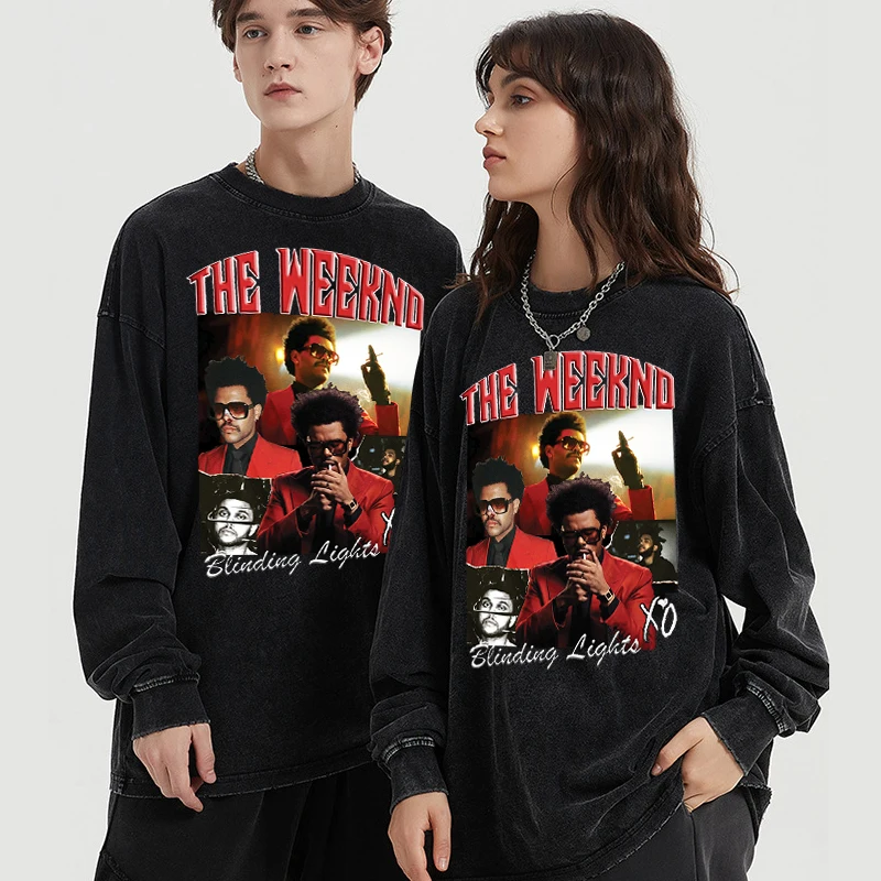

The weeknd pattern T-Shirts Cozy Vintage Tees Classic hip hop Shows Casual Top Shirt Harajuku Washed Long Sleeve cotton Shirts