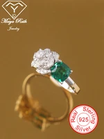 created emerald real echt 925 sterling silver party cocktail ring for women gift simulated green gemstone rose flower shape cute