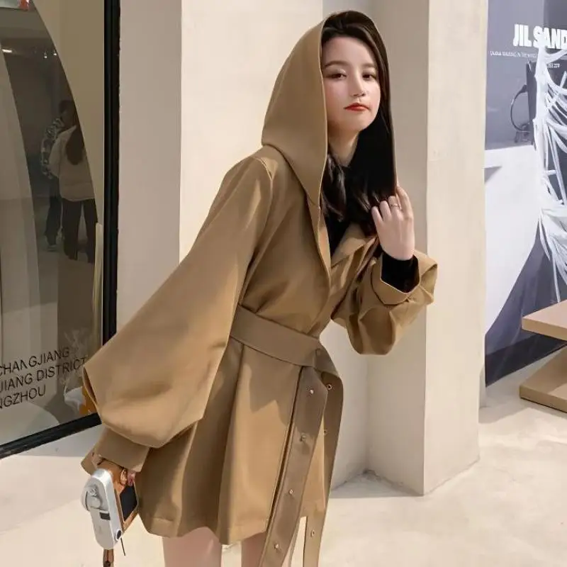 

S-XL Womens Trench Coat Spring Female Jacket Long Single Breasted Hooded Solid Loose Fashion Ladies Windbreaker Clothes Hw60