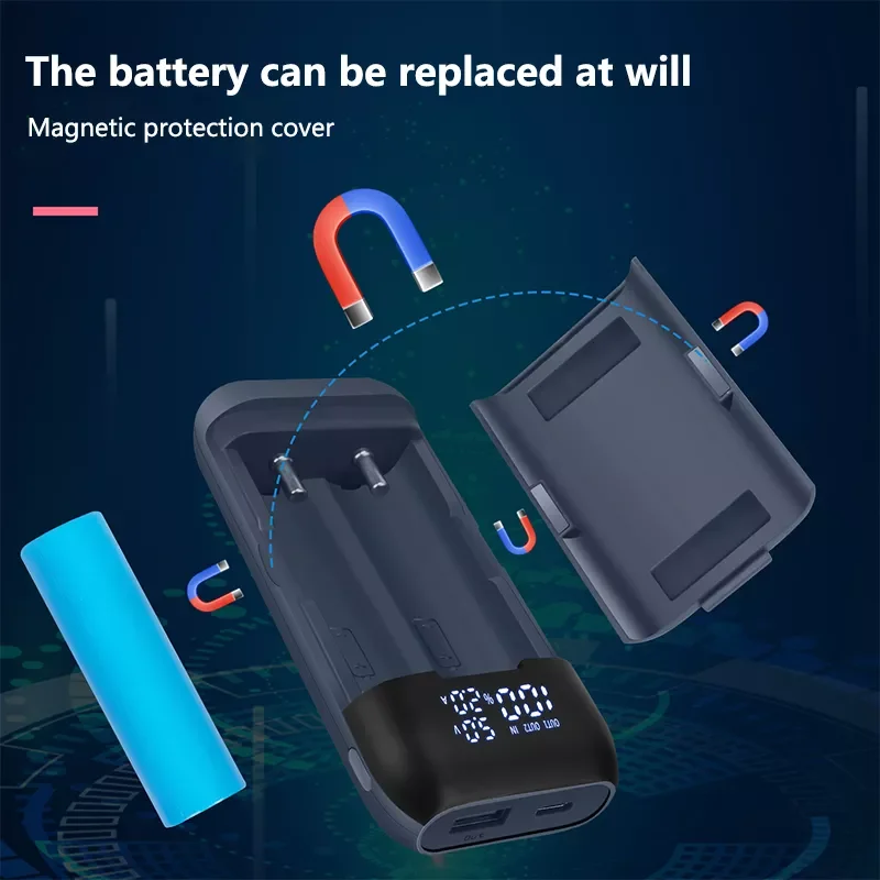 

Battery Storage Box Power Bank Case Shell LED Display QC3.0 Fast Charger Battery Case for 18650 18700 217000 20700