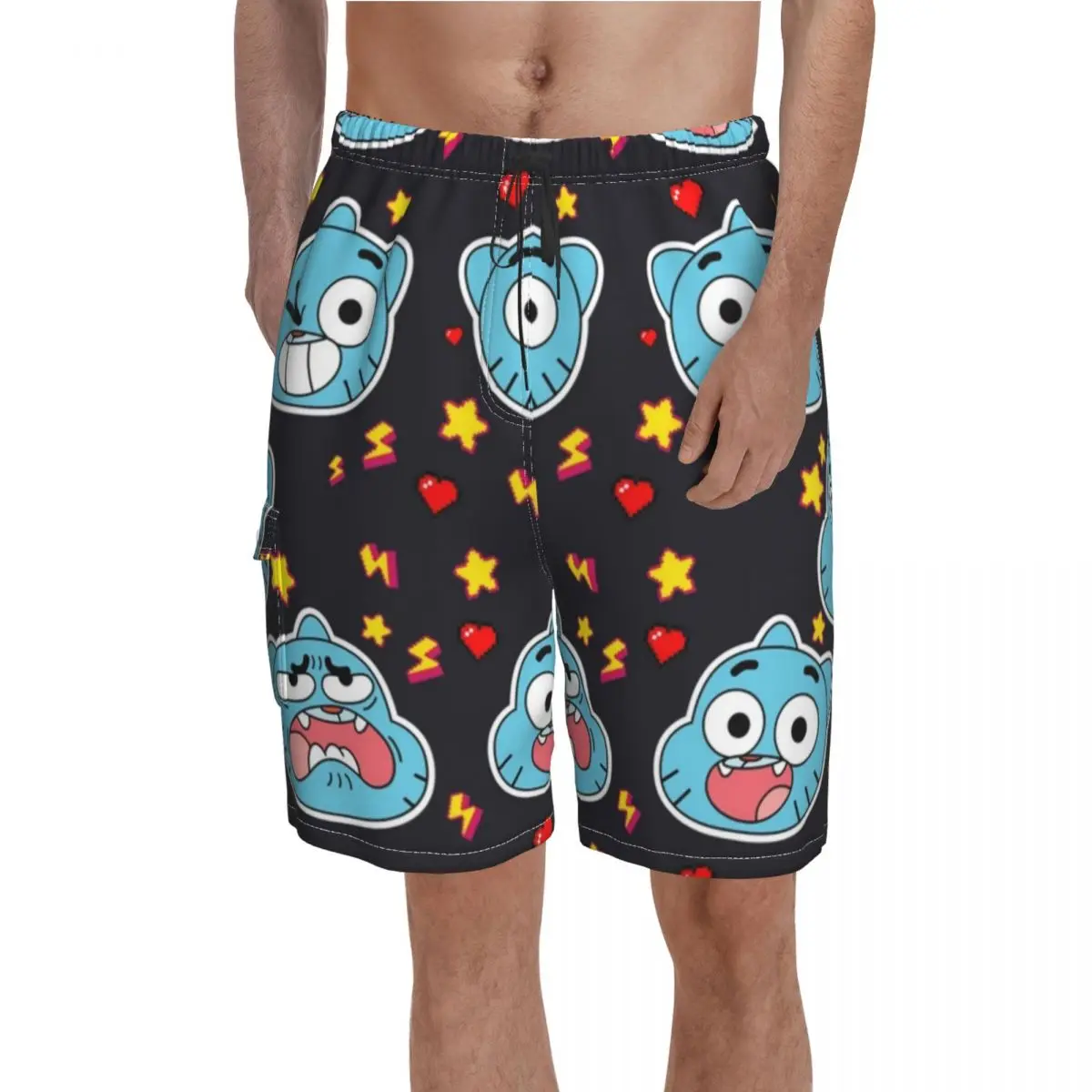 Gumball Amazing World Board Shorts Gumball Pattern Beach Short Pants Elastic Waist Classic Design Swim Trunks Plus Size
