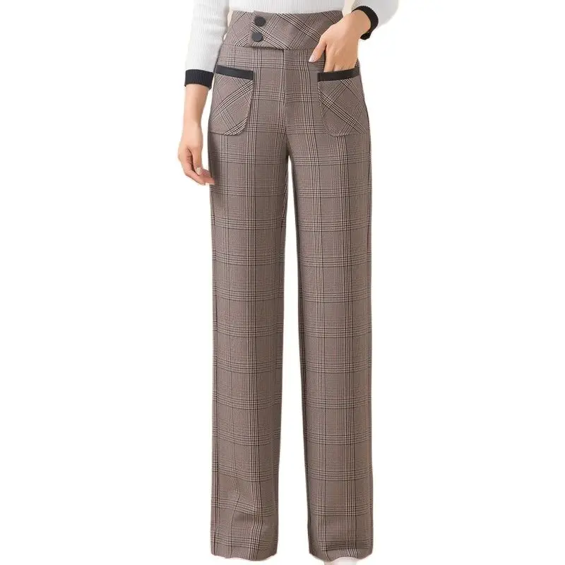 

YUEY/Новинка; Британский стиль; Женские клетчатые брюки в стиле ретро; Женские модные брюки с высокой талией; Прямые брюки для офиса; Сезон осень-зима