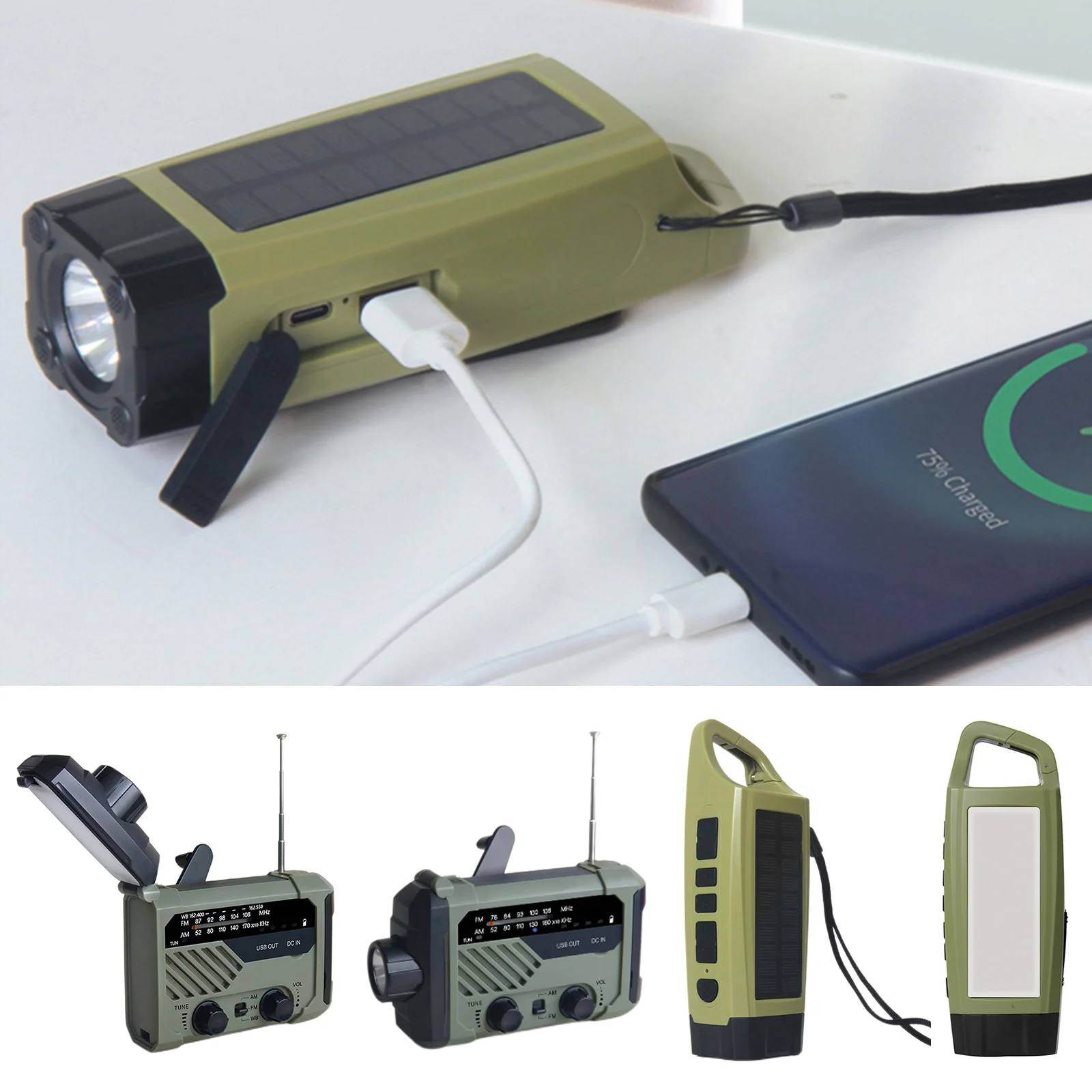 

Solar Radio AM FM NOAA Ipx3 Waterproof Solar Power Hand Crank Radio Reading Lamp Flashlight SOS Alert for Outdoor Camping Hiking