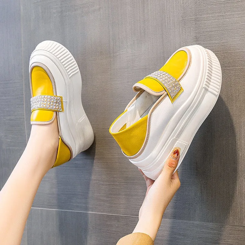 

True Soft Leather Inside Height Small White Shoes Female 2022 Summer New Single Shoe Loose Cake Thick Bottom Versatile Loafer Ca