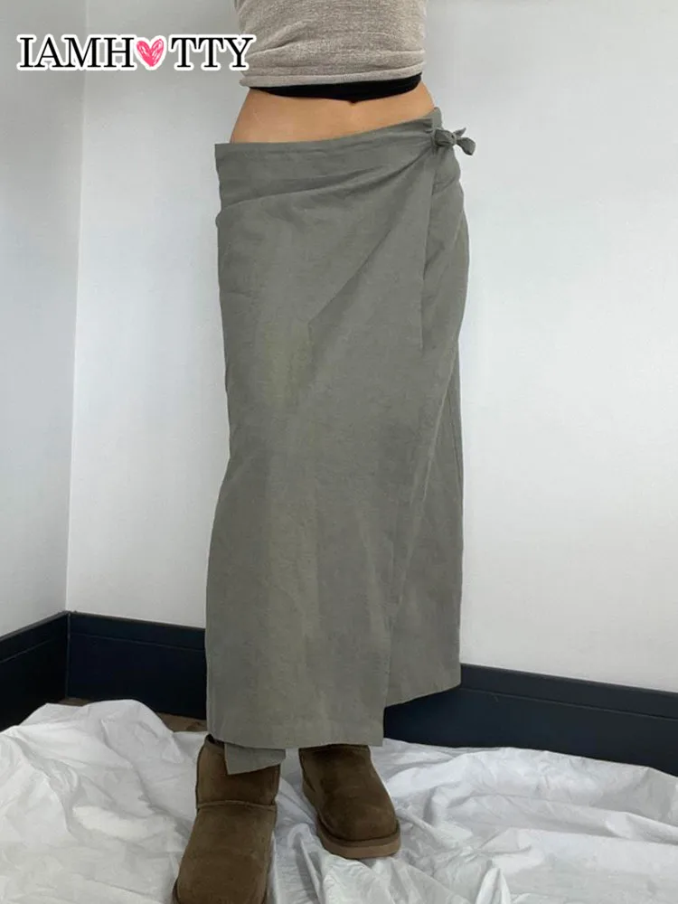 

Женская летняя длинная юбка-карго IAMHOTTY в уличном стиле, модель 2022 года, ярко-серая повседневная юбка с завышенной талией, шикарная одежда Y2K
