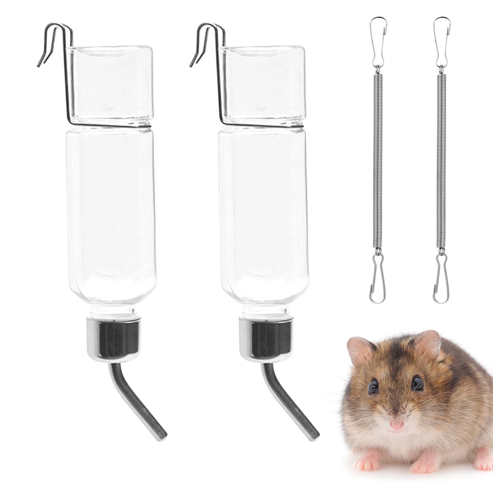 

2pcs No Drip Guinea Pig Hedgehogs Drinking Rabbit Hamster Portable Stainless Steel Pet Hanging Water Bottle Automatic Feeder