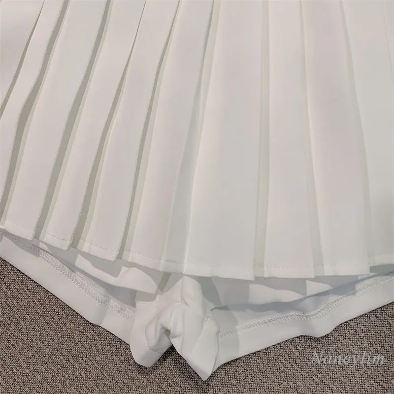 2023 Summer New Korean Style Slim-Fit Sweet Preppy Style Pleated Shorts Woman High Waist Casual All-Matching Short White Black