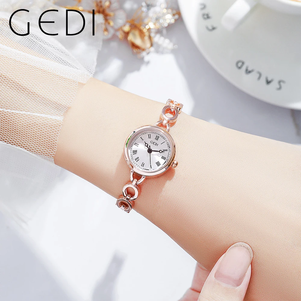 GEDI Fashion 23mm Ultra-thin Women Bracelet Watches Waterproof Roman Dial Female Watch Casual Ladies Quartz Clock Gift for Girls