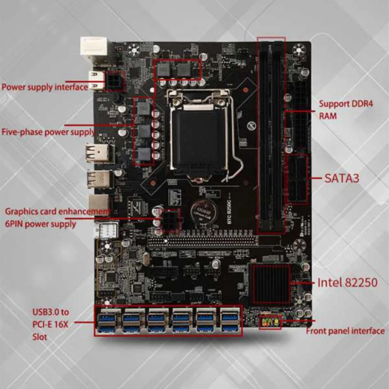 

NEW-B250C BTC Mining Motherboard 12XPCIE to USB3.0 Graphics Card Slot LGA1151 Supports DDR4 DIMM RAM Computer Motherboard